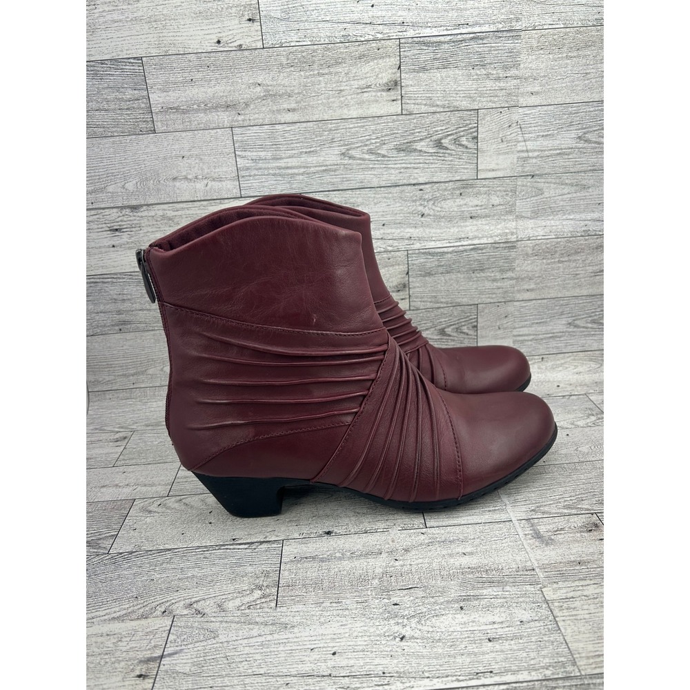 Rockport Cobb Hill Burgundy Leather Ruched Ankle Boots CH3994 Women Size 9M - Picture 8 of 11